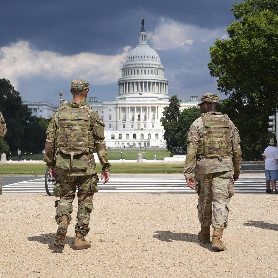 Top White House officials turn to public appearances with troops as a tense Washington watches